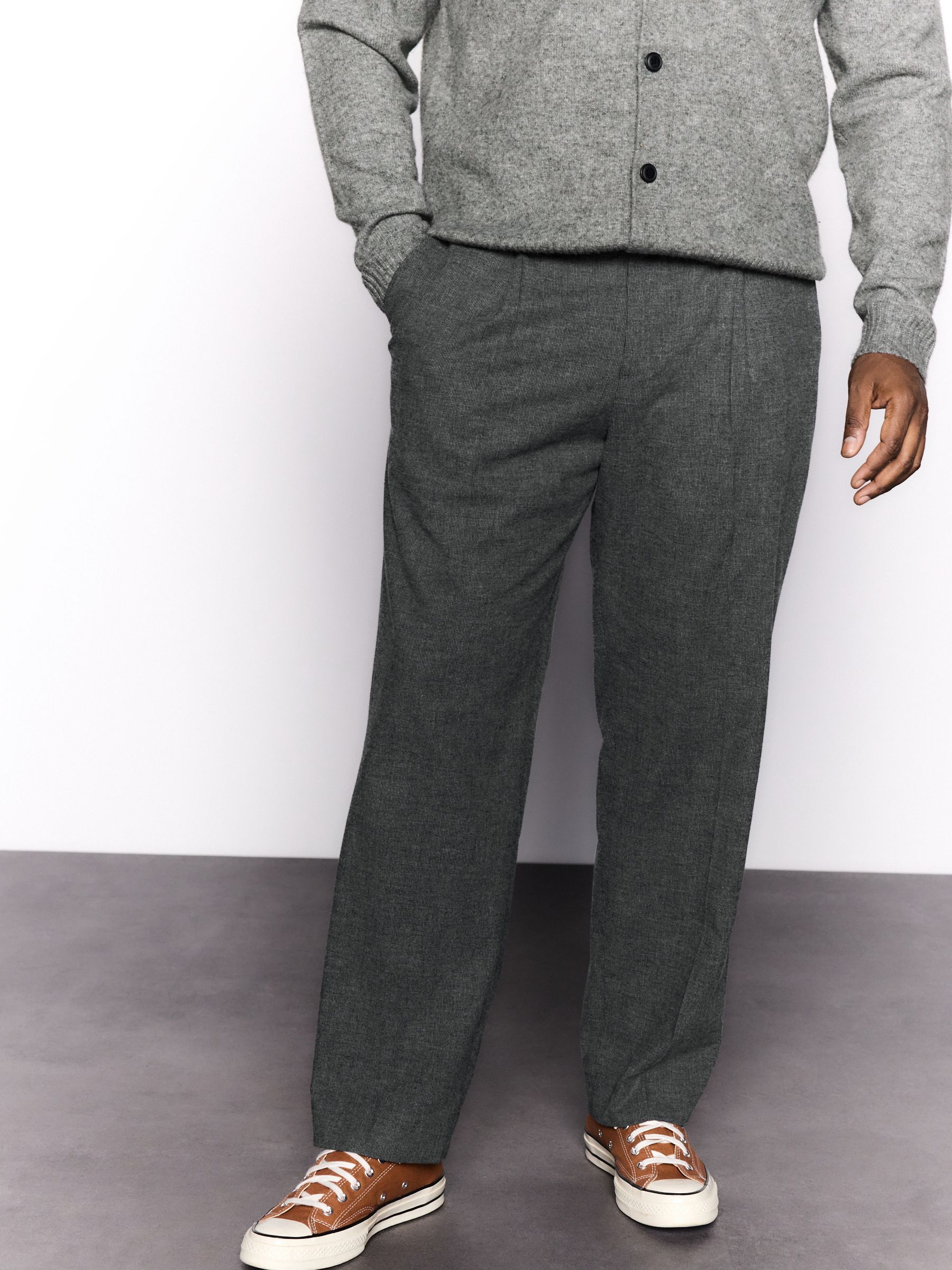 Antraciet - Regular Fit Smart Brushed Cotton Textured Trousers