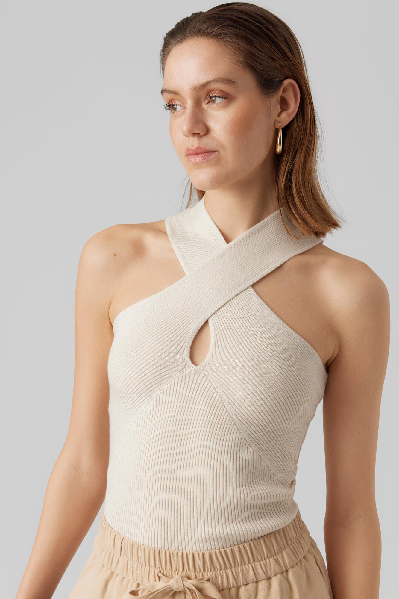 Blusa de malha com decote cruzado - Cinza