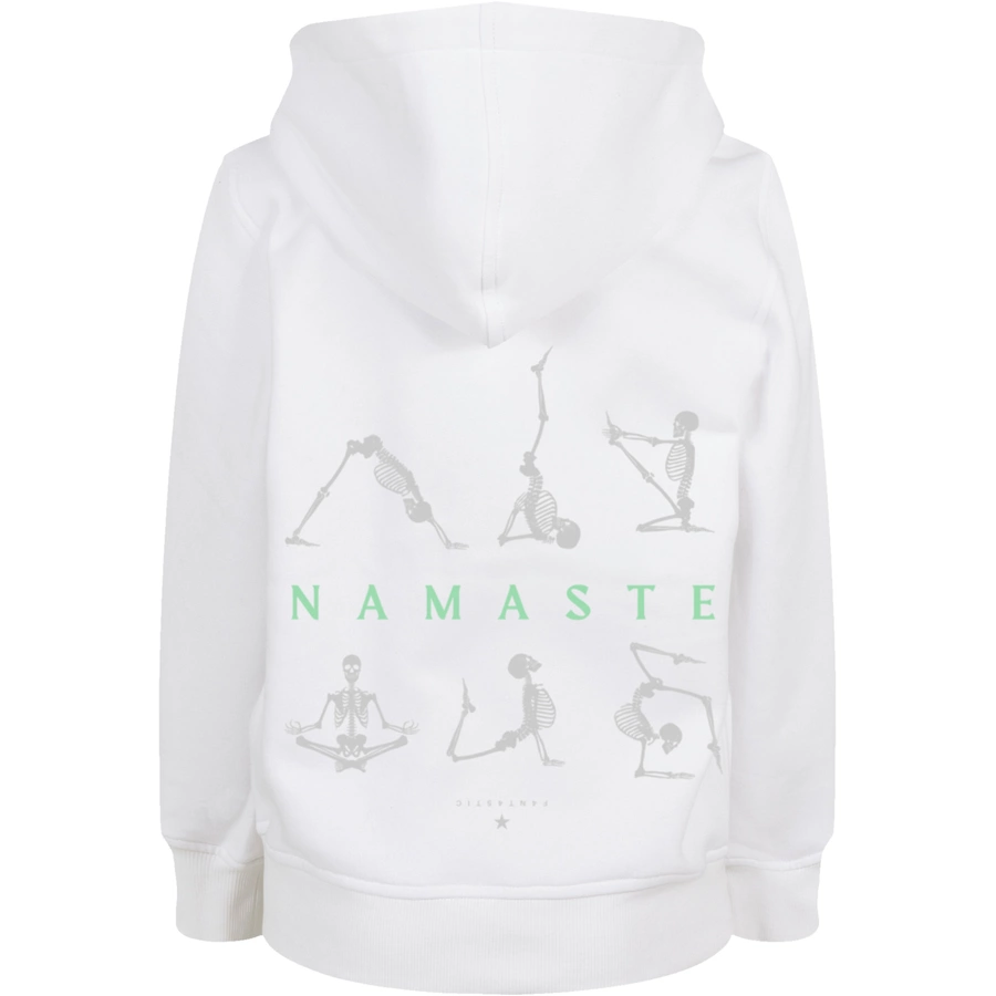 F4NT4STIC Basic Kids Hoodie Namaste Yoga Skelett Halloween weiß