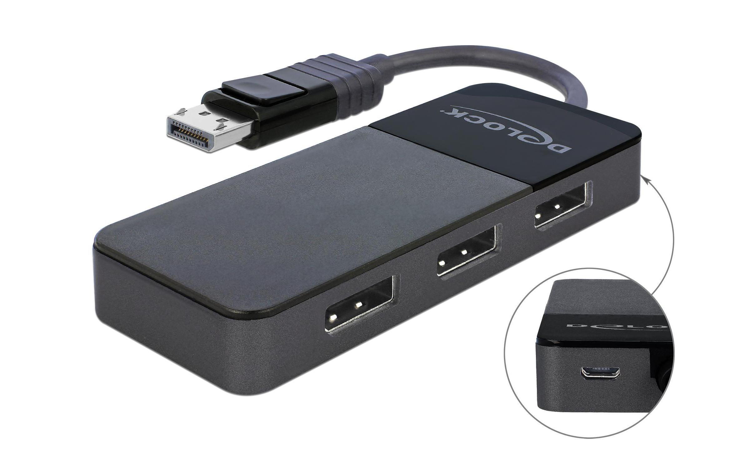 3-Port Signalsplitter Displayport, 4K/60Hz unterstützt MSTDelock DisplayPort 1.4 Splitter 1 x DisplayPort in > 3 x DisplayPort out