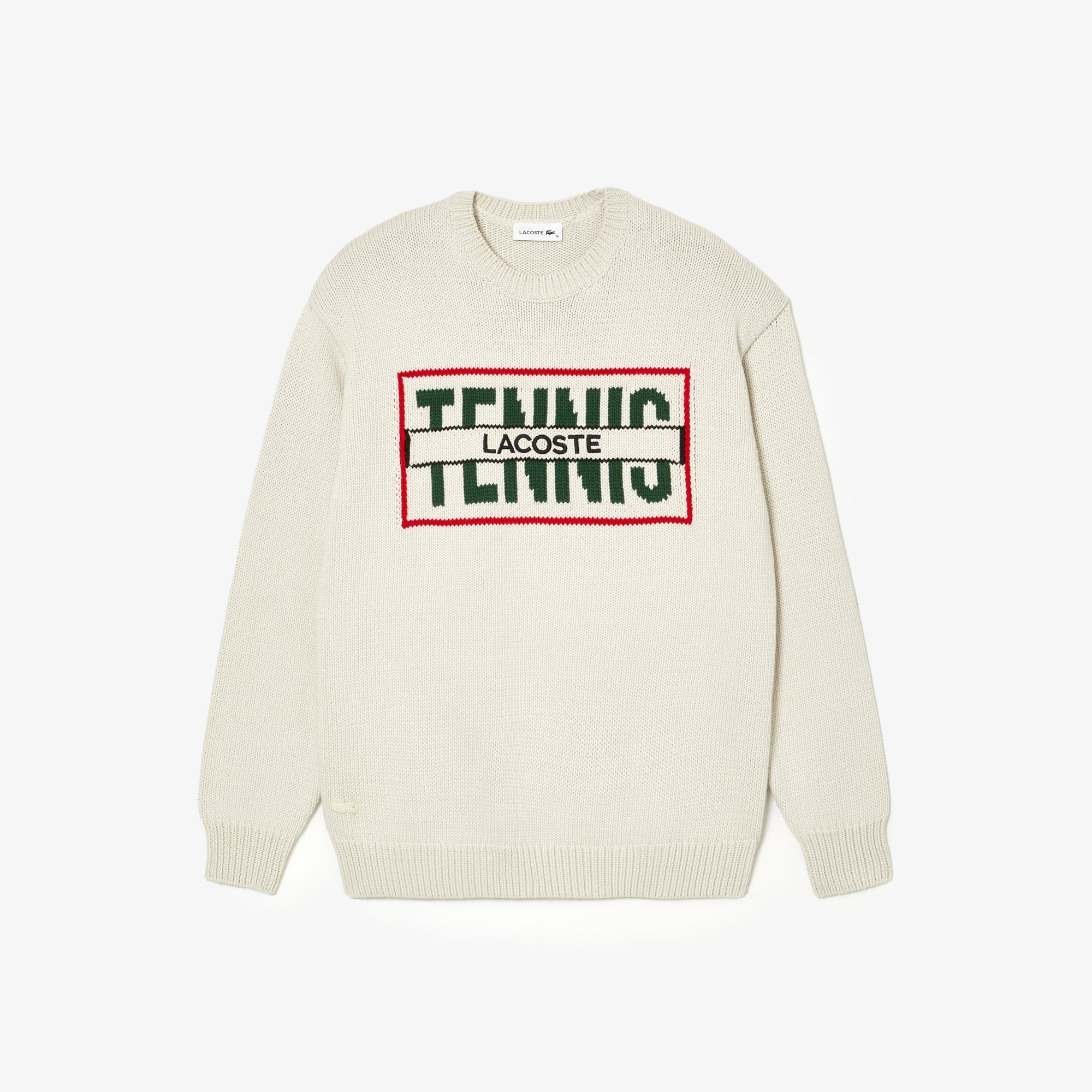 Pull brodé loose fit en coton mélangé jacquard Pullovers - Blanc - Lacoste - Femme