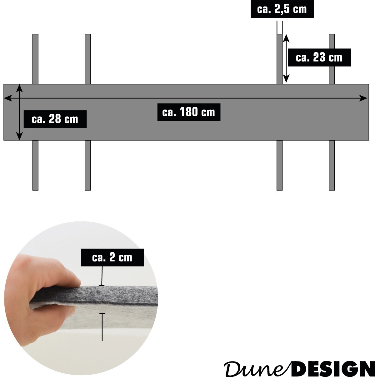 FILZ Set - 2x Bierbank Auflage zum Wenden 180cm - 12x Bodenschoner