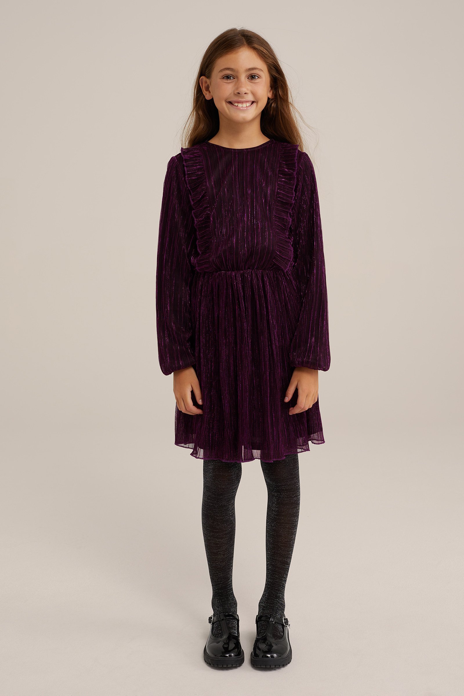 Meisjes jurk met glittergaren WE Fashion Donkerpaars