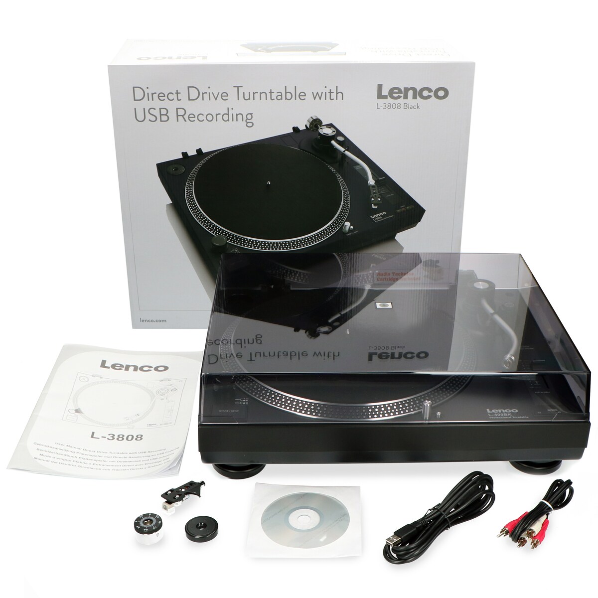 LENCO L-3808 Plattenspieler mit Direktantrieb & USB, schwarz
