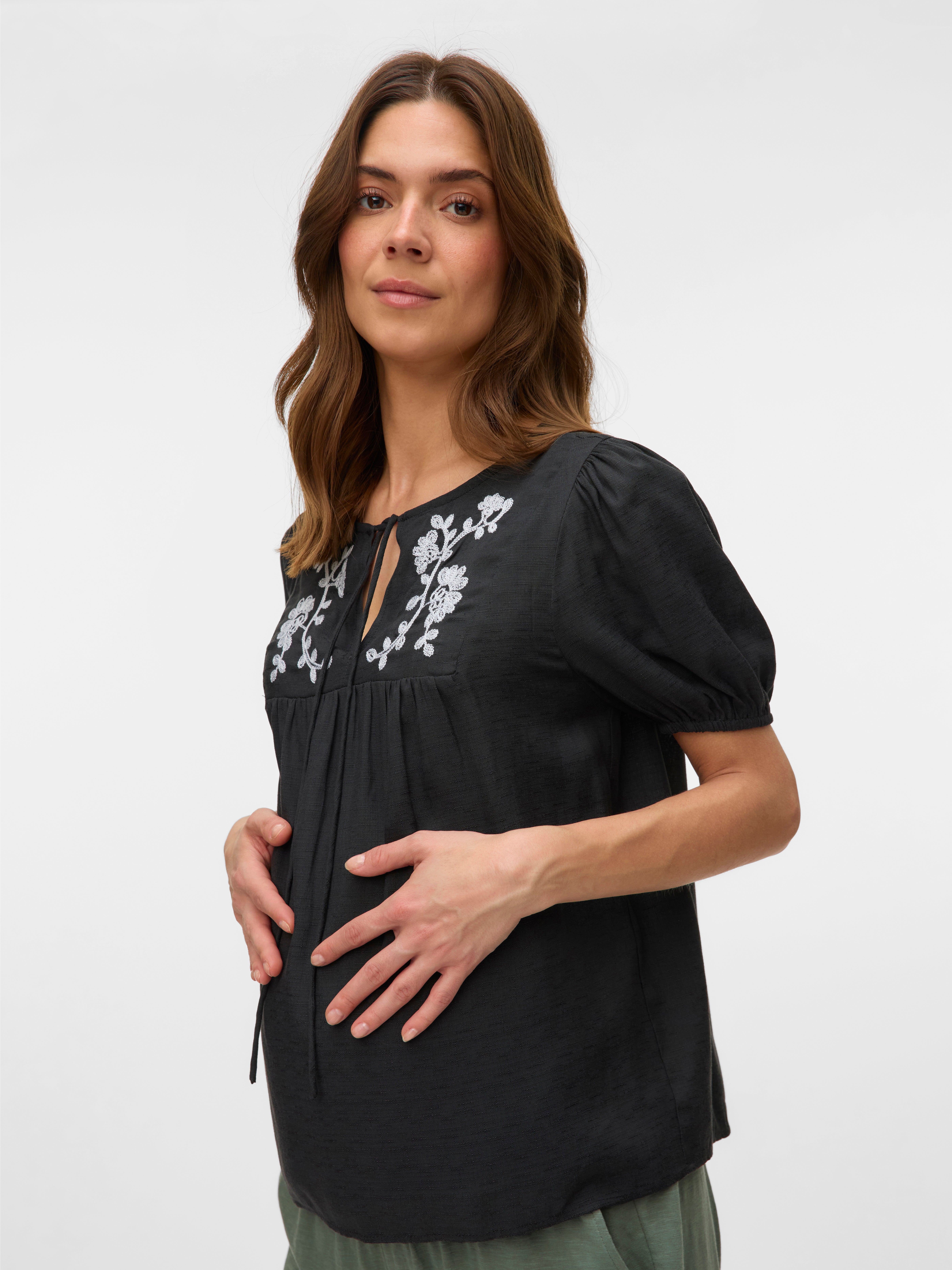 Regular fit O-hals Manchetten met elastiek Ballonmouwen Top