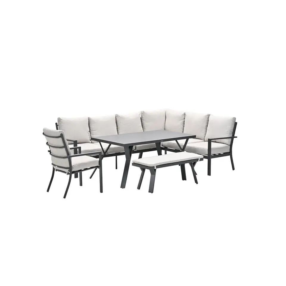 Sergio aluminium lounge-diningset - 8-persoons - rechts - zand