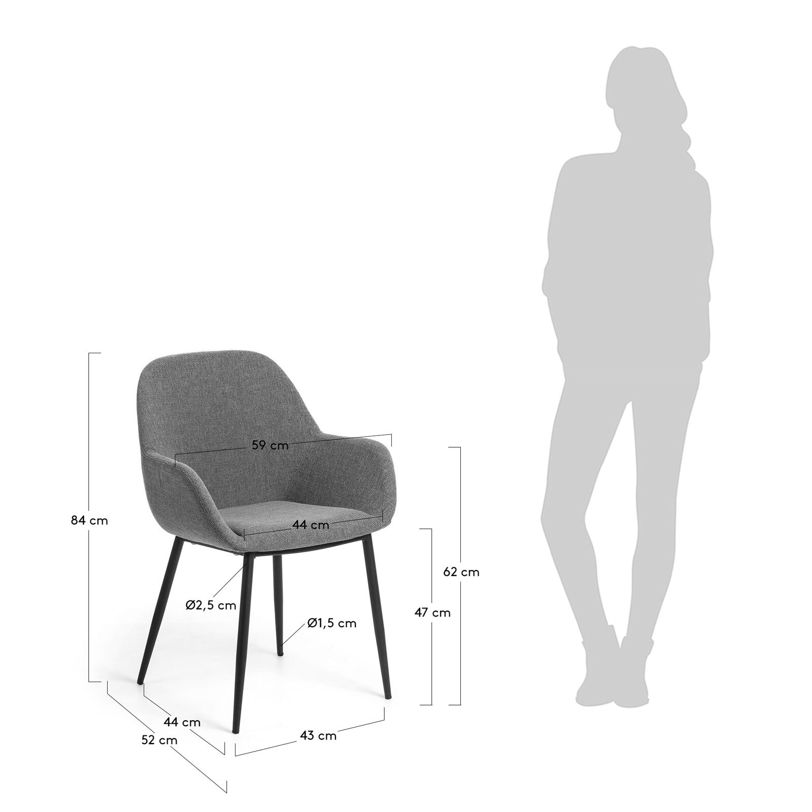 Kave Home Esszimmerstuhl KONNA 2er Set dunkelgrau