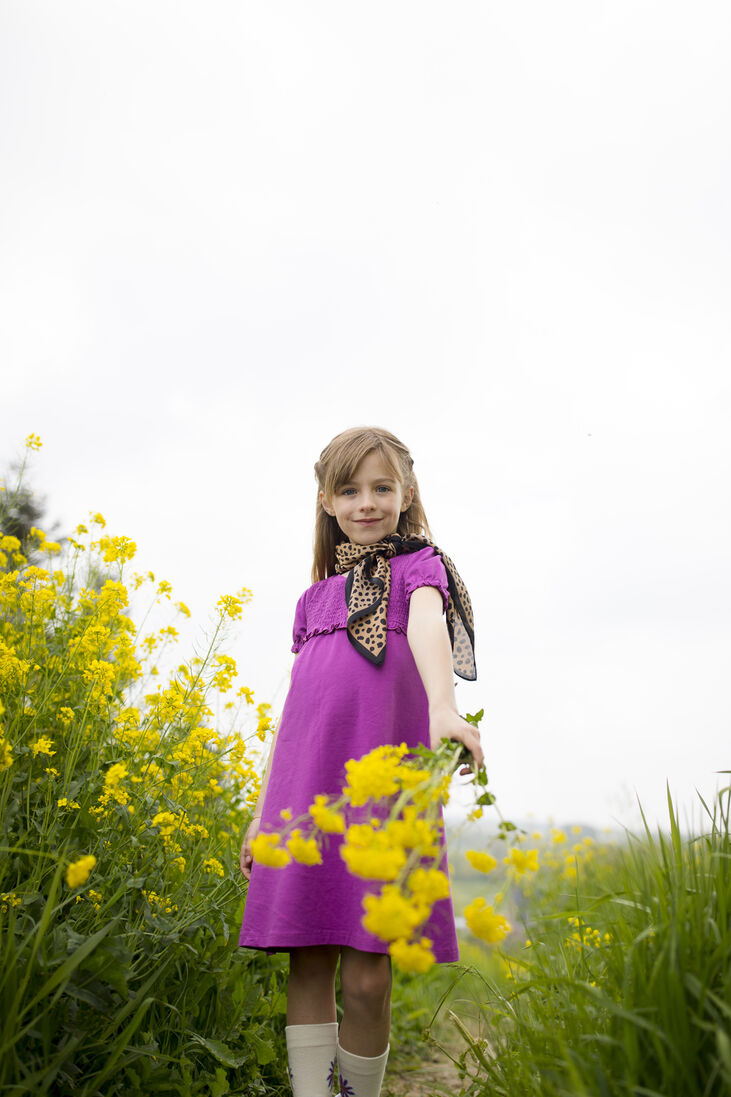 MOODSTREET paarse moodstreet midi jurk jerseydress with smock and ruffle