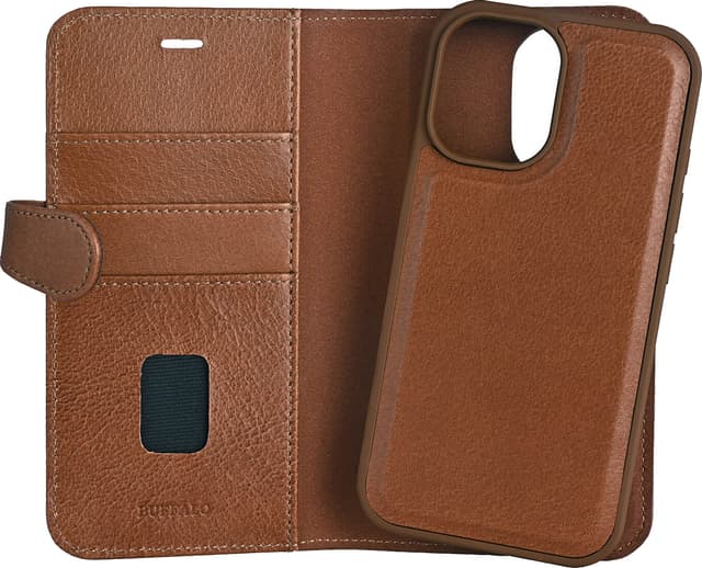 Buffalo iPhone 16 2in1 Leather MagSeries pungetui (brun)