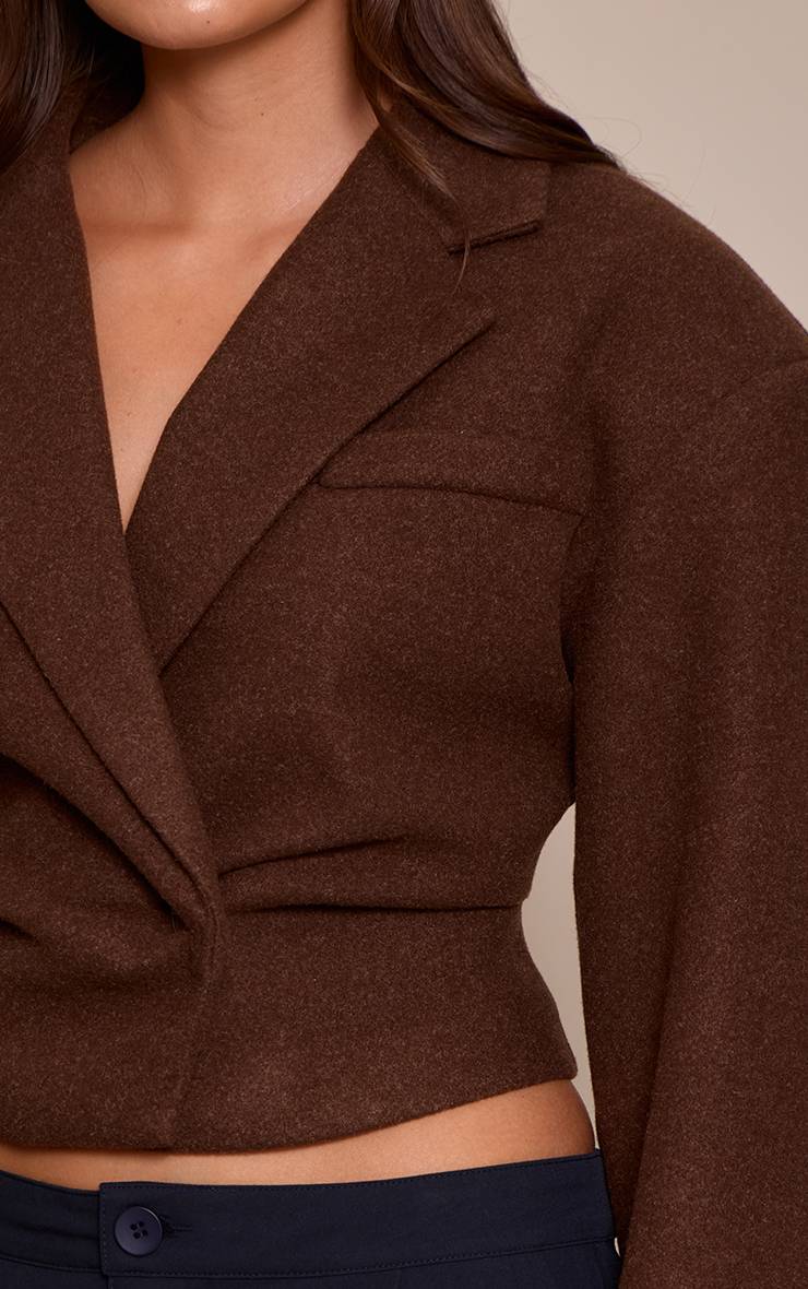 Chocolat Blazer Cintré Court Aspect Laine