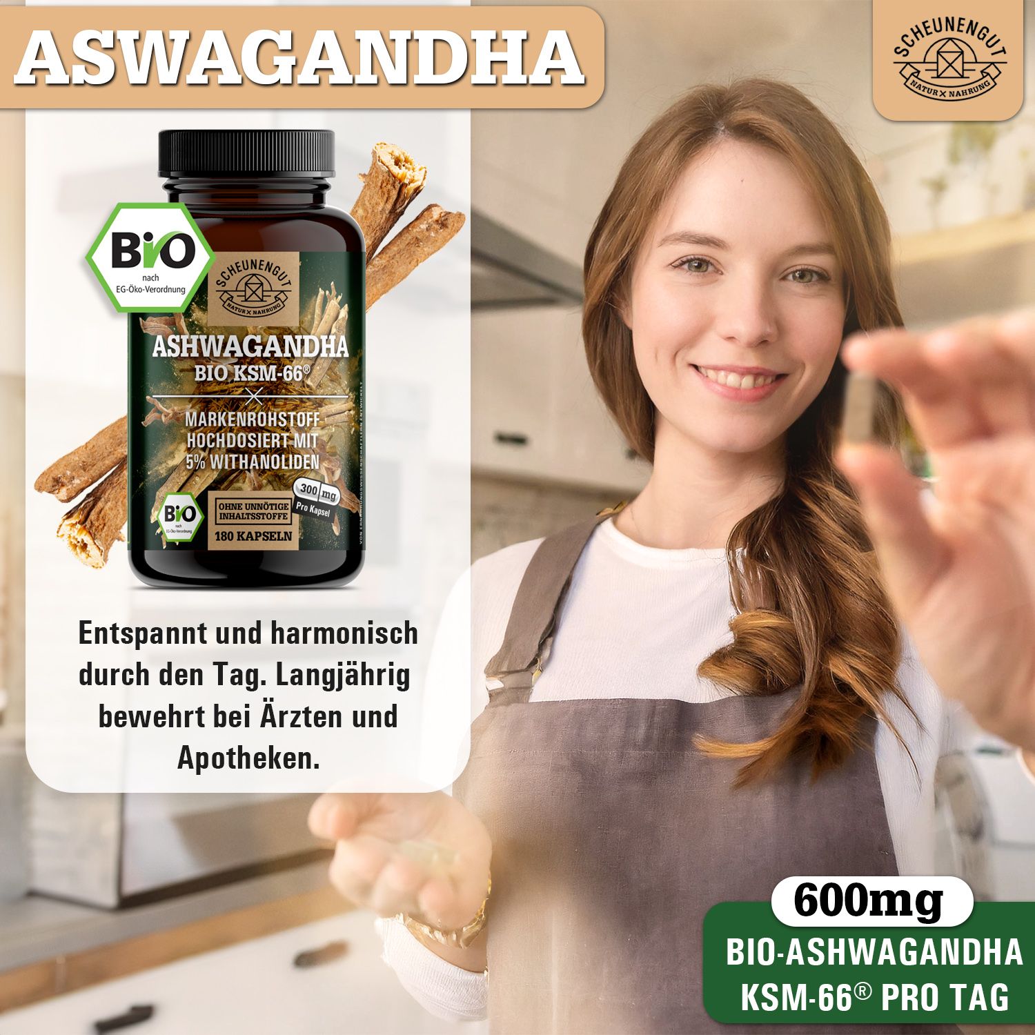 Scheunengut® BIO Ashwagandha KSM-66 | Markenrohstoff mit mindestens 5% Withanolide
