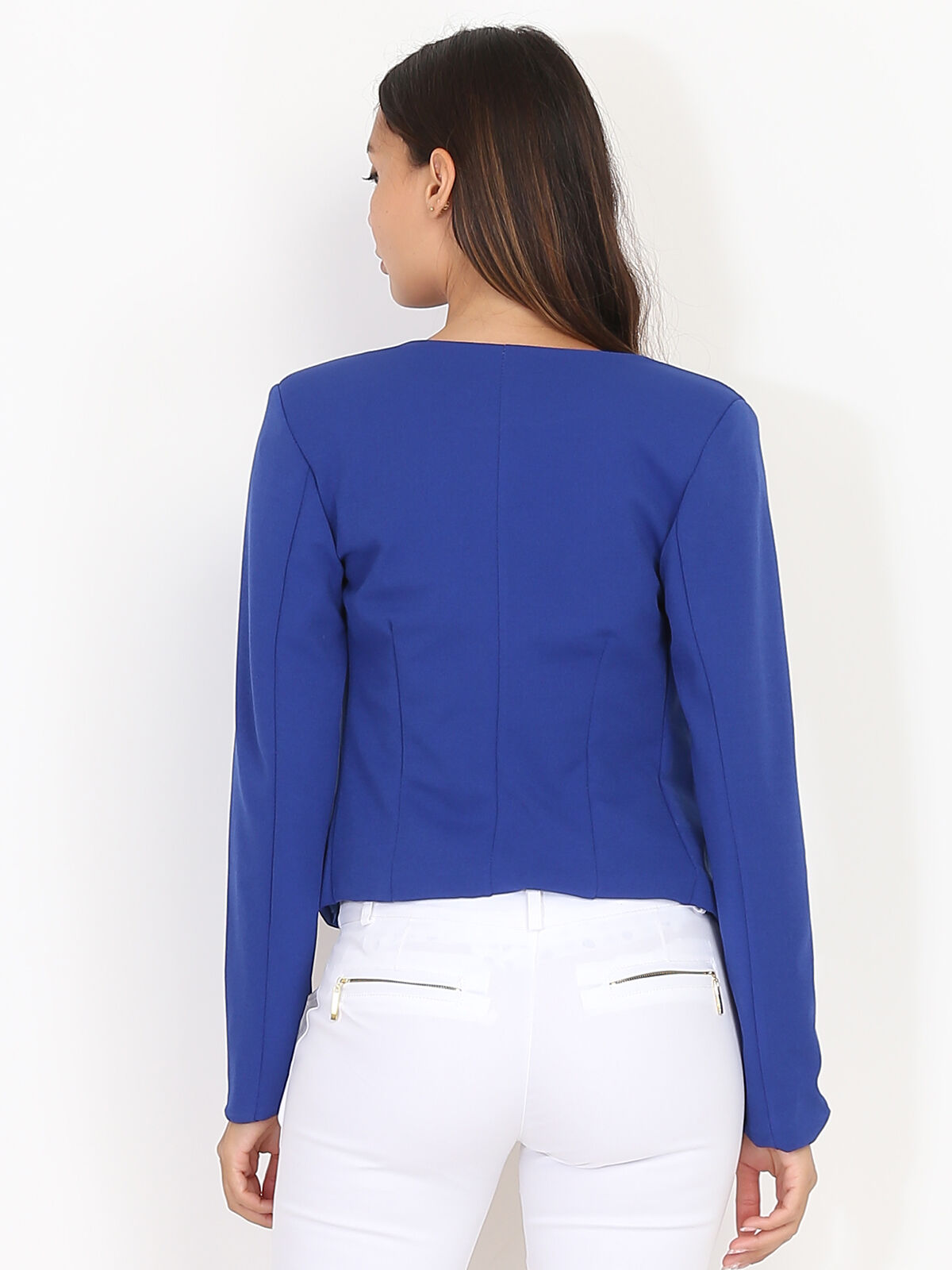 Veste courte sans col- Bleu