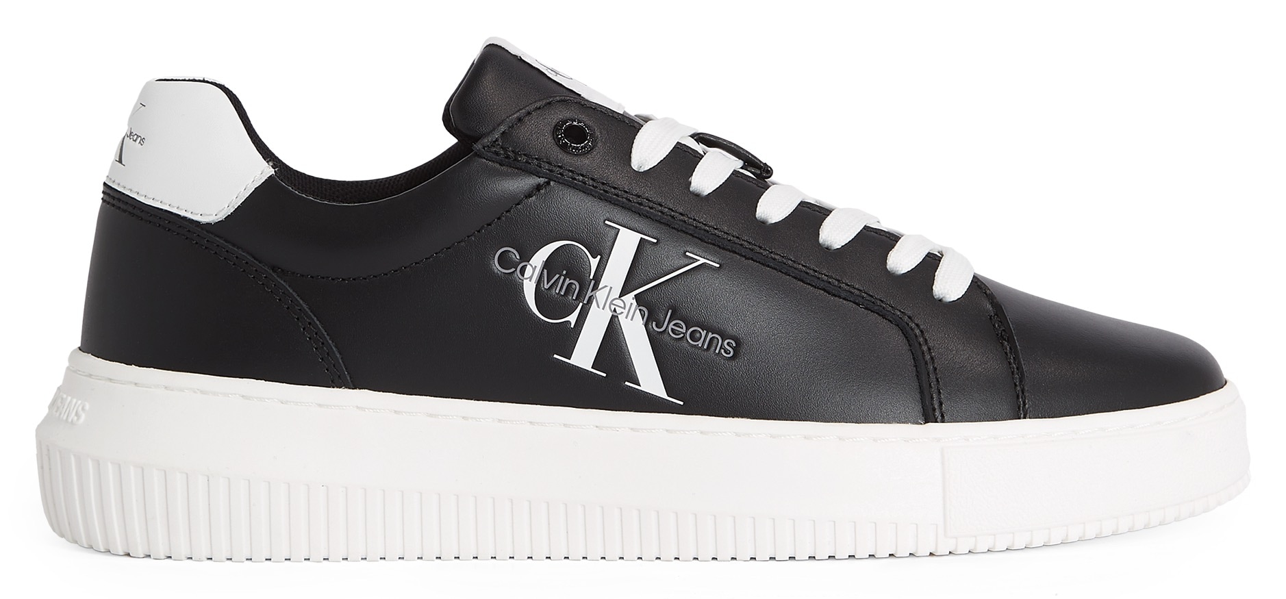 Calvin Klein Jeans Plateausneaker »CHUNKY CUPSOLE MONO LTH WN«  , Freizeitschuh, Halbschuh, Schnürschuh mit CK-Schriftzug an der Seite