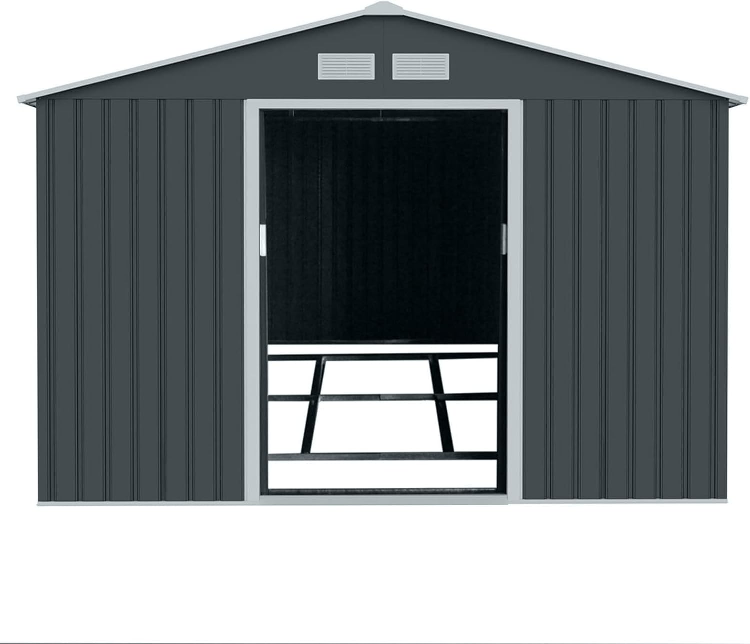 S300 Metall Gerätehaus XXXL 277x319x192cm Geräteschuppen Garten Schuppen Gartenhaus Satteldach Anthrazit Dunkelgrau