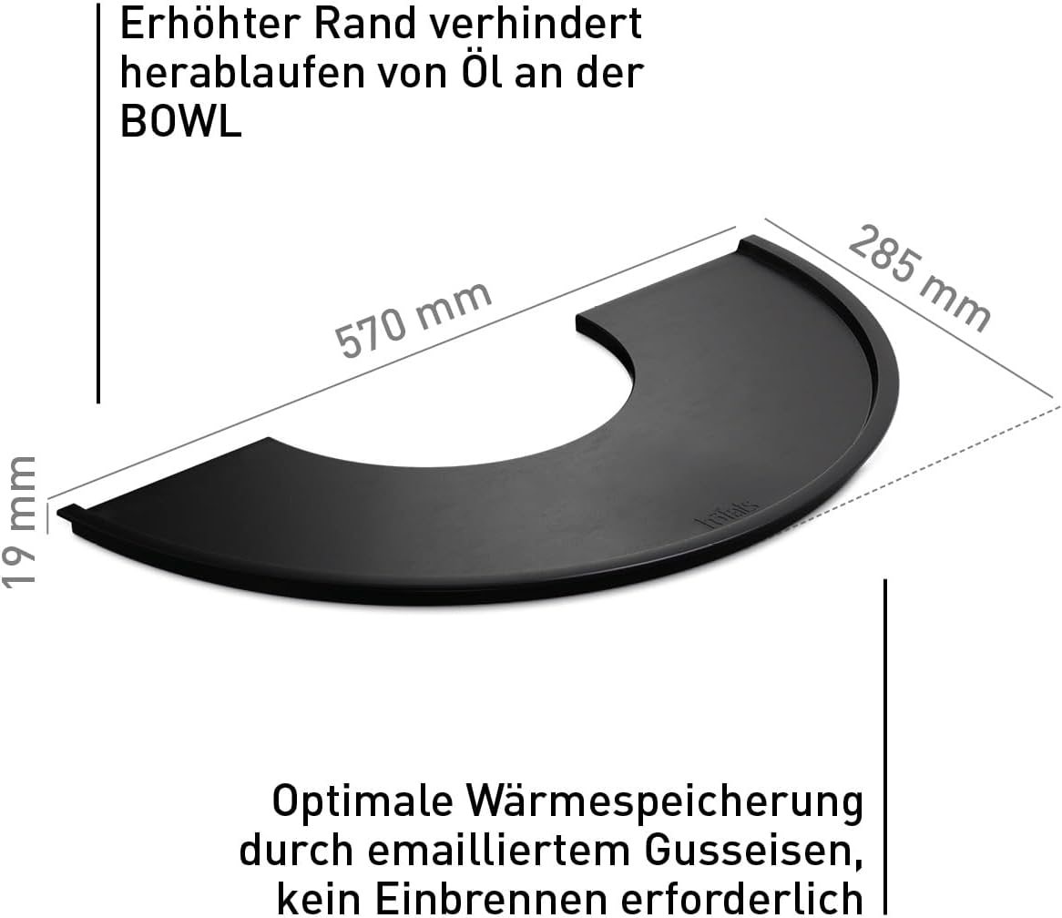 höfats - Bowl 57 Plancha Set tief - raucharme Verbrennung - Feuerstelle und Plancha Grill - kippbarer Feuerkorb inkl. 2 Plancha Grillplatten - Stahl emailliert – schwarz, Ø 57 cm
