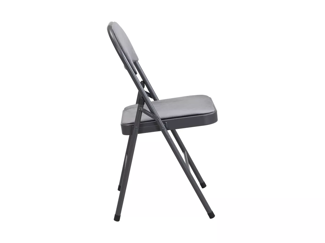 Lot de 2 chaises pliantes en velours et métal - Gris - ORTENSIA