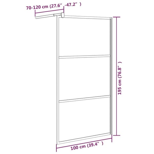 vidaXL Dusjvegg 100x195 cm halvfrostet ESG-glass svart
