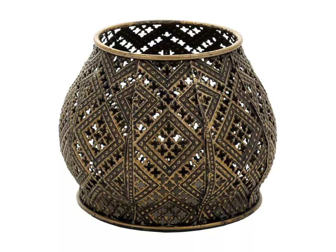 Bougeoir en métal doré 14x14x10.5h