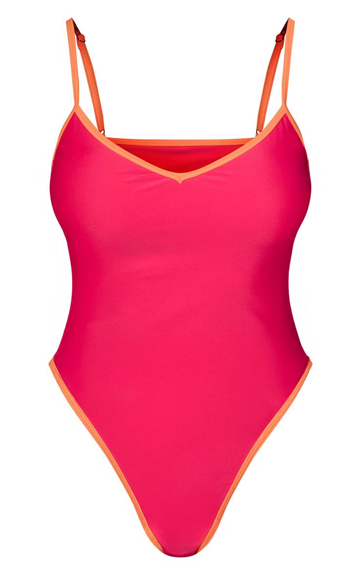 Fuchsia Maillot De Bain Galbant À Bordures Contrastées