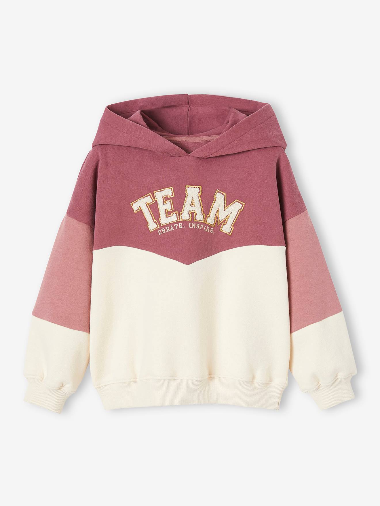Moletom com capuz e efeito colorblock para meninas, cor off-white