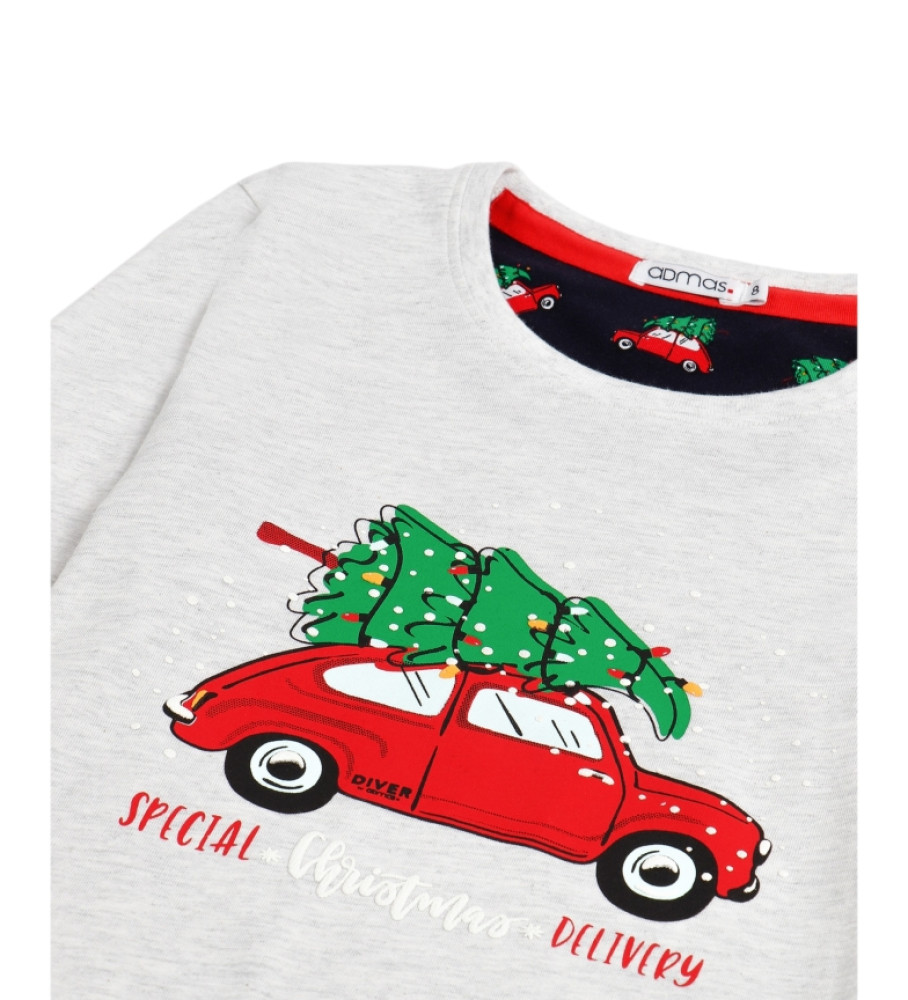 Pijama de manga comprida Admas com estampa de árvore de Natal cinza