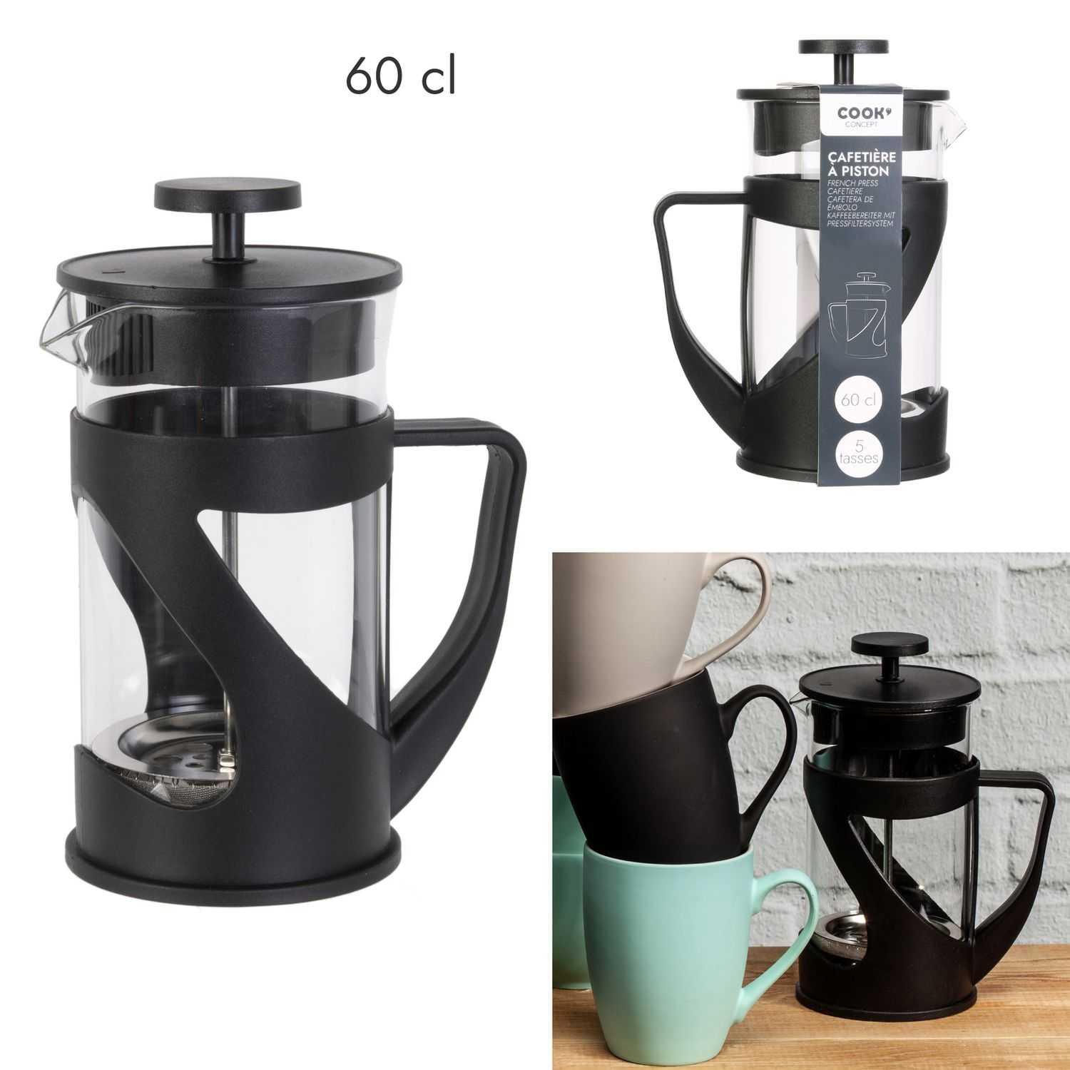 CAFETIERE PISTON NOIR 60CL 5 TASSES