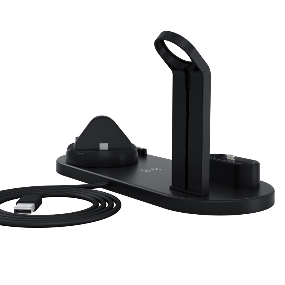 4in1 Apple Watch / Smartphone / AirPods Qi Charging Ständer Dockingstation (Micro USB / USB C / Lightning) - Schwarz