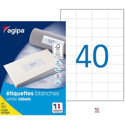 Apli Agipa - 4000 Étiquettes adhésives blanches multi-usages - 52,5 x 29,7 mm - coins droits - réf 100984