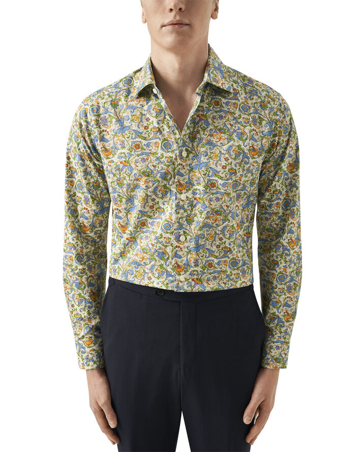ETON Slim Fit Floral Signature Twill Shirt Hvid