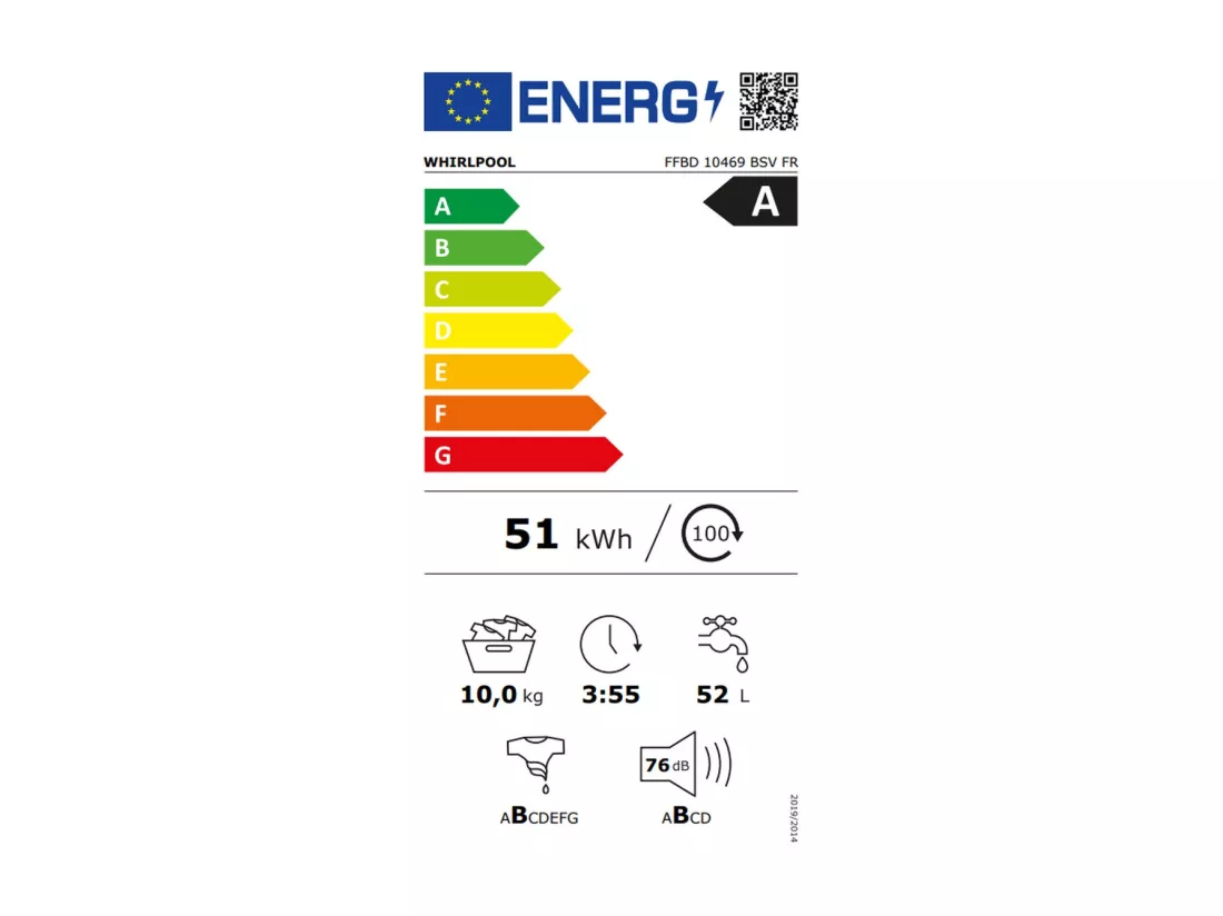 Whirlpool Lave-linge hublot 10kg 1400 tours/min blanc - FFBD10469BSVFR