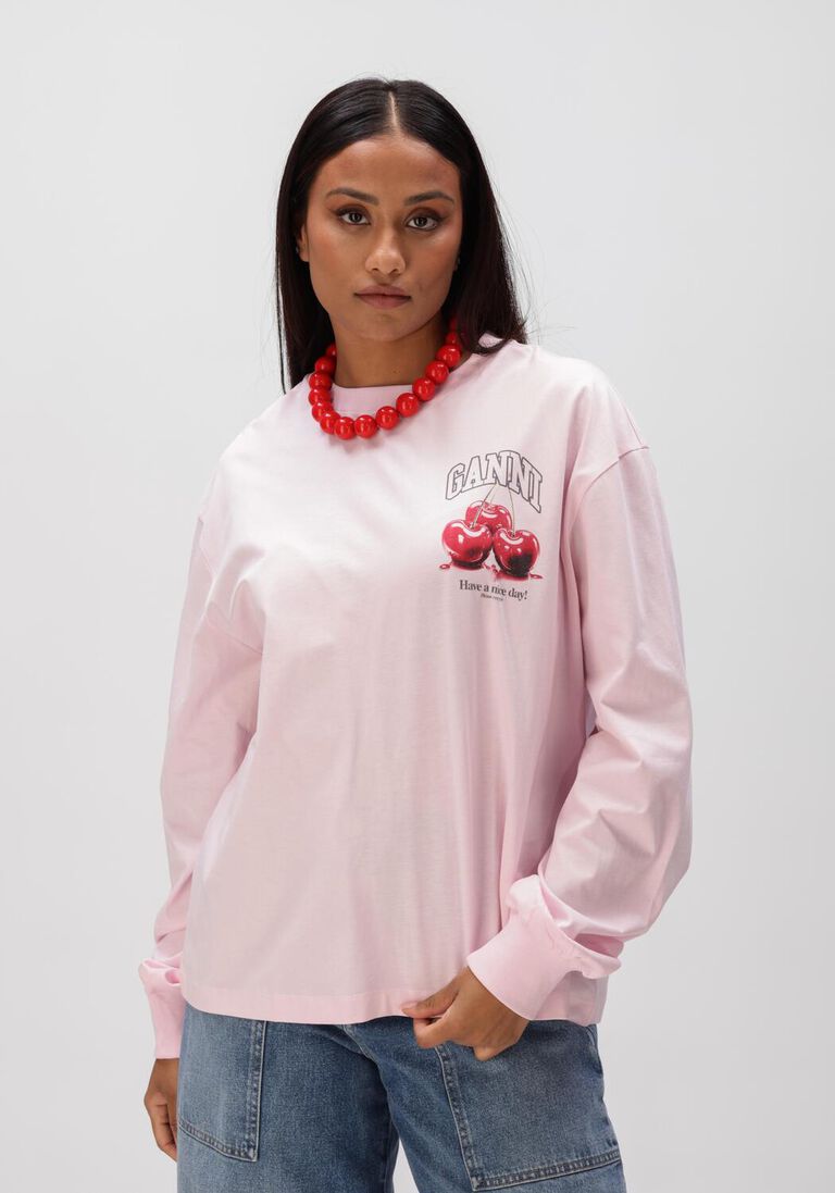 lichtroze ganni trui basic cotton jersey long sleeve