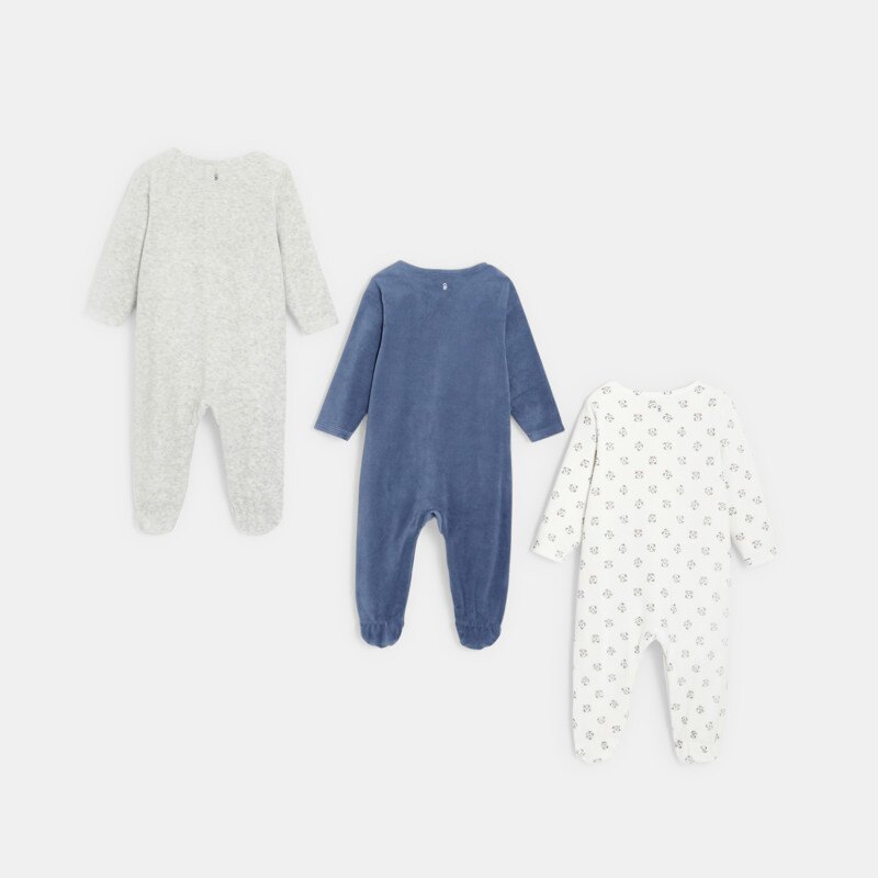 Dors-bien velours (lot de 3) bleu naissance Bleu