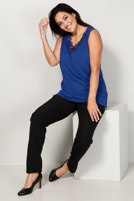 Top, Straight Fit, Spitze und Pailletten am V-Ausschnitt
