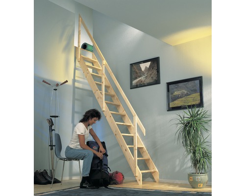 Pertura Calypso trapboom, massief sparrenhout, onbehandeld, recht, 57,2 cm, 12 treden / 13 stootborden