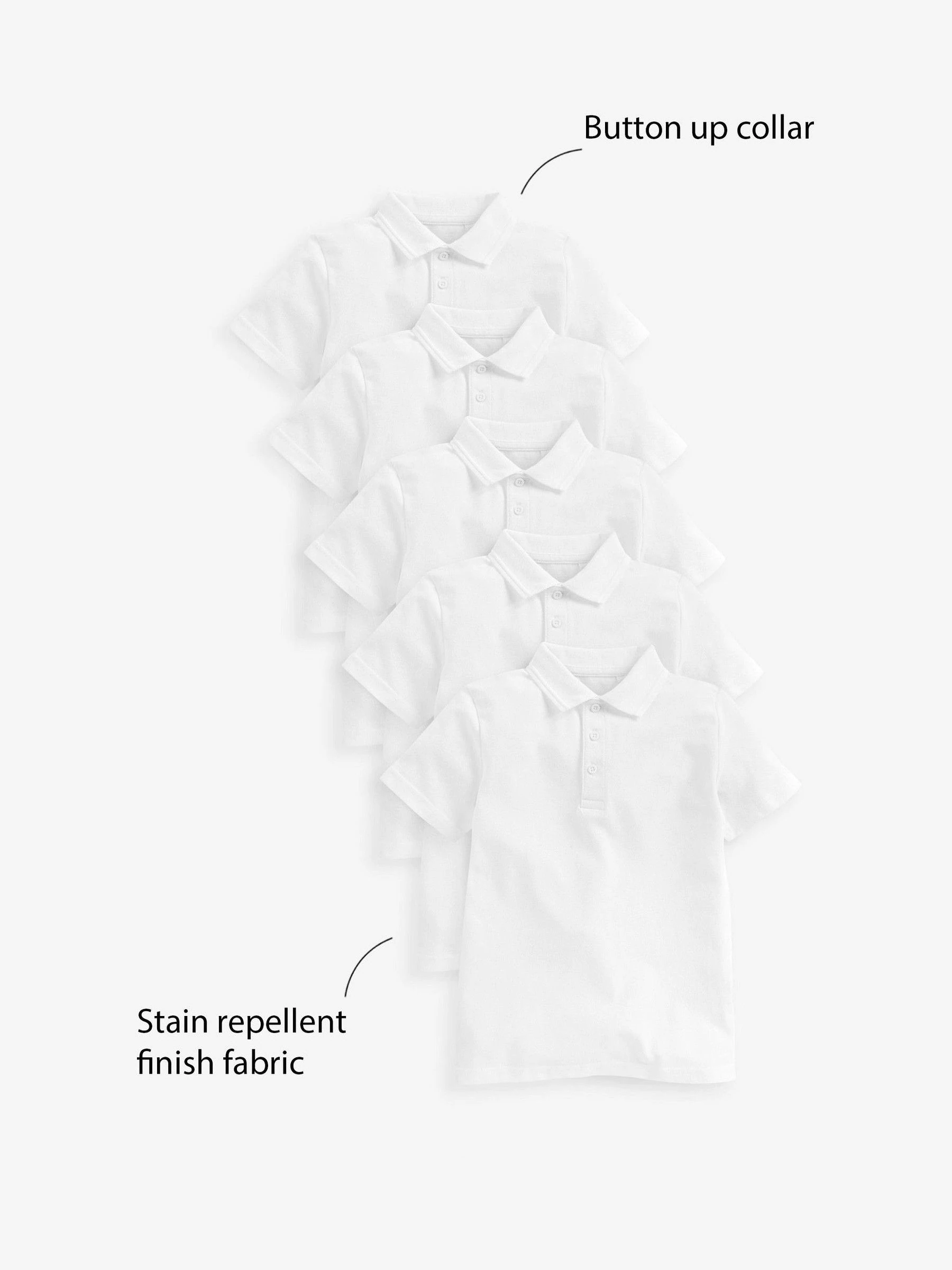 Wit - Verpakking van 5 katoenen poloshirts met korte mouwen voor school (3-16jr)