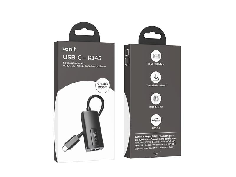 onit Netzwerk-Adapter USB-C – RJ45 Gigabit-LAN Kompakter Adapter für Mobilgeräte ohne RJ45-Anschluss