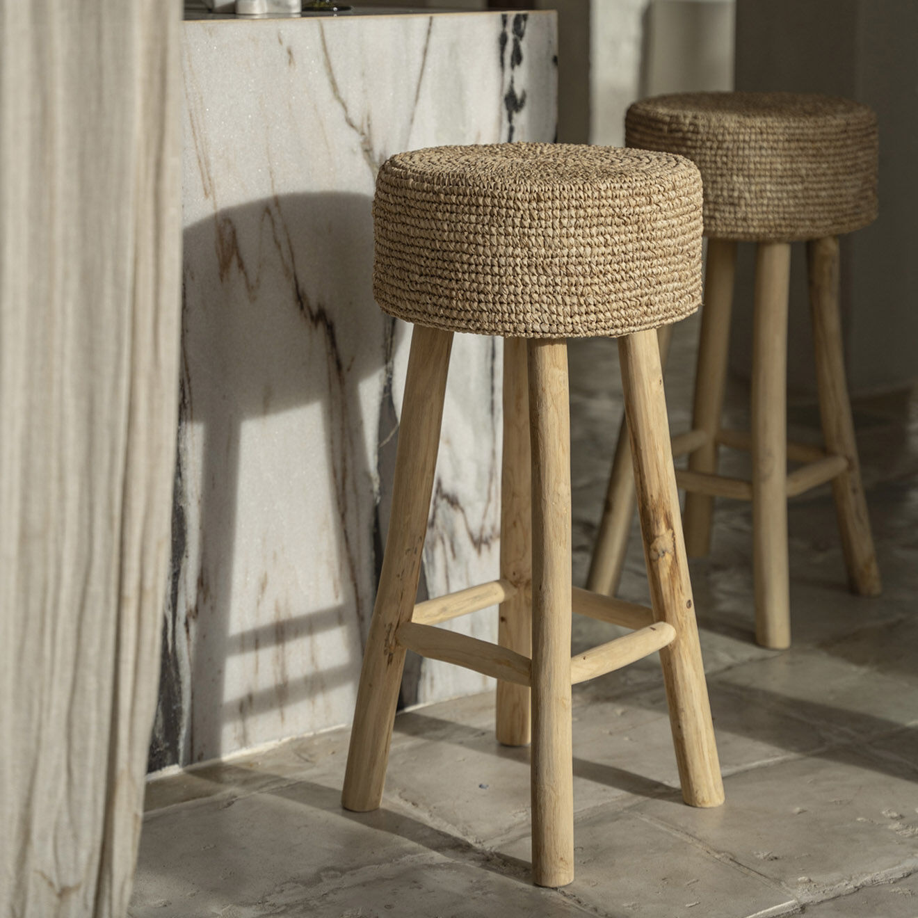 Bazar Bizar Tabouret de bar Raffia naturelle - 35x35x75 cm