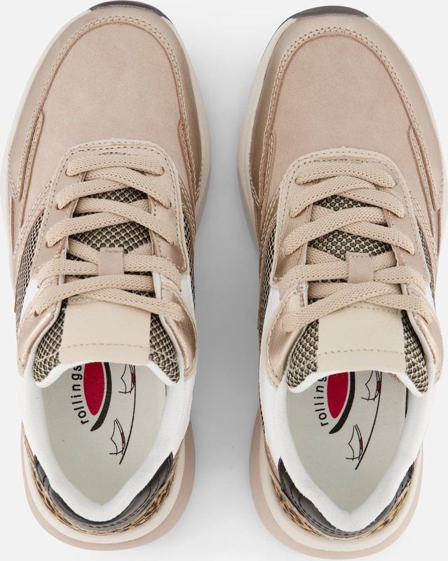 Gabor - Rollingsoft Sneakers - Beige gecombineerd - Veterschoen met Sleehak