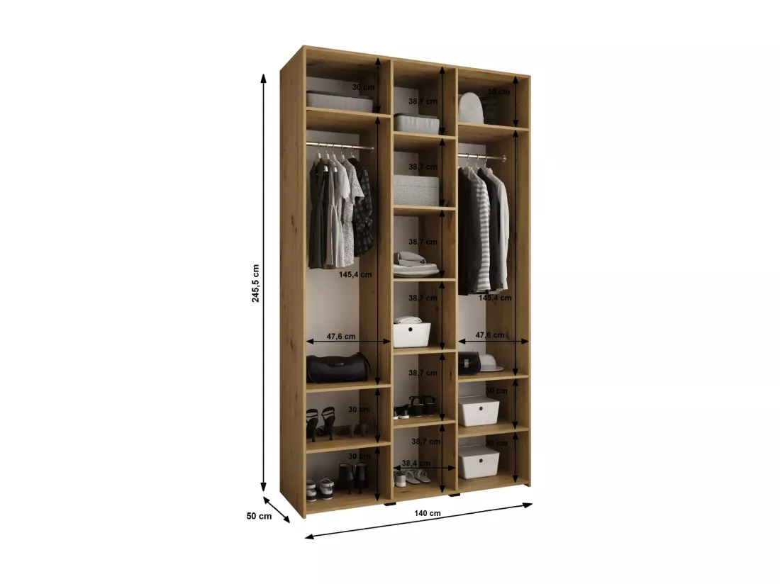 Armoire à portes battantes Como 4 245,5/140/50 3 portes (cachemire/or)