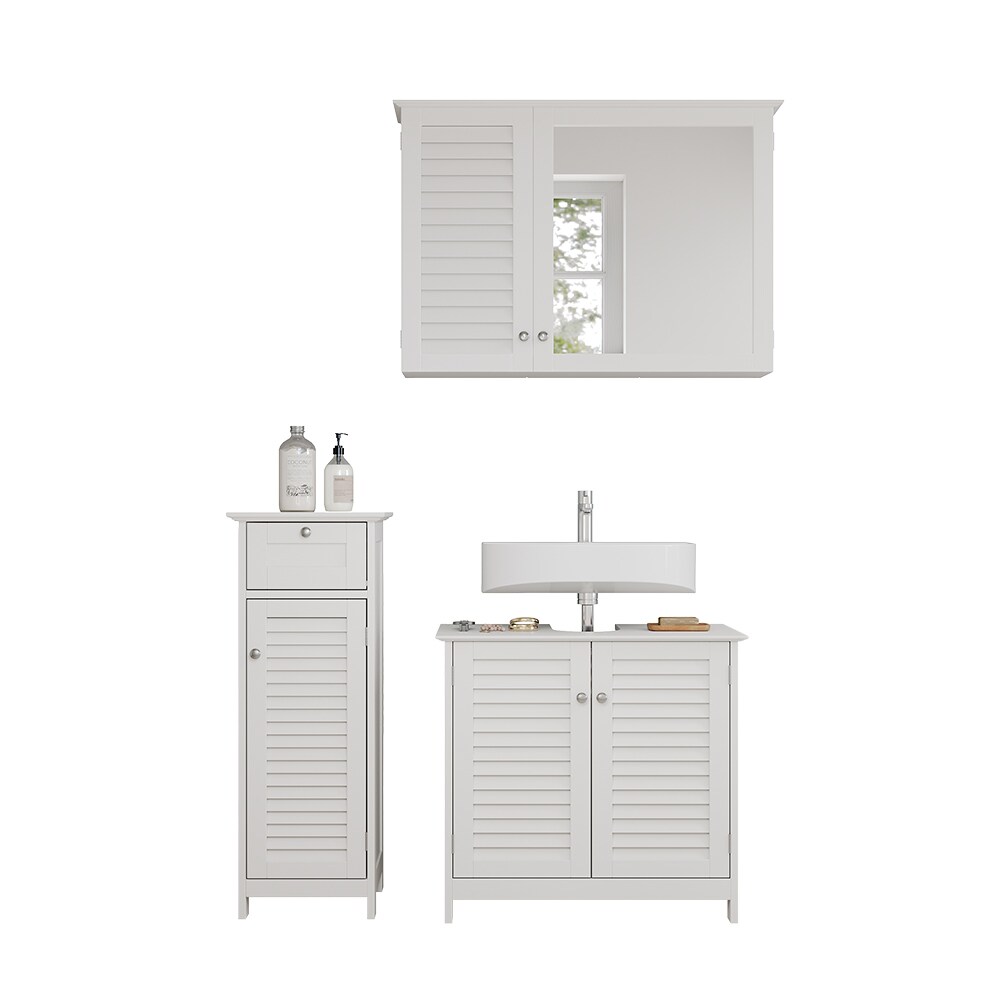 Vicco Badmöbel-Set Riad, Weiß, Badezimmer, moderne Badserie, Lamellen-Front, Waschtischunterschrank, Spiegelschrank, Midischrank