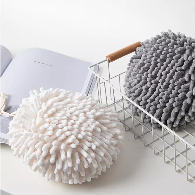 (6-tlg. Set) Flauschiger Mikrofaser Handtuch Ball inkl. Wandhaken - Grau / Weiss / Blau