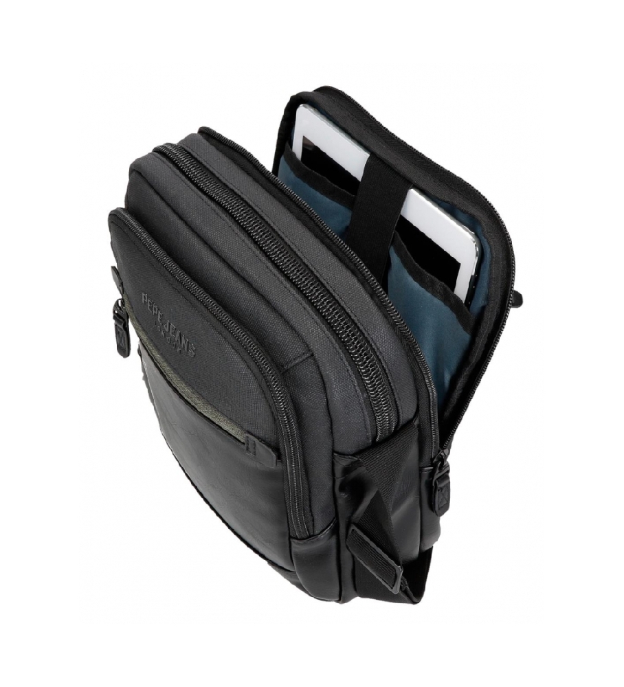 Bolsa de ombro para tablet Pepe Jeans Grays com dois compartimentos, preta.