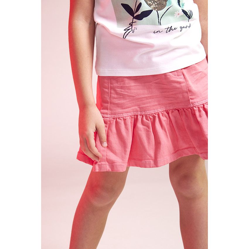 Jupe courte en jean effet délavé et finition volantée pour fille - Multicolore