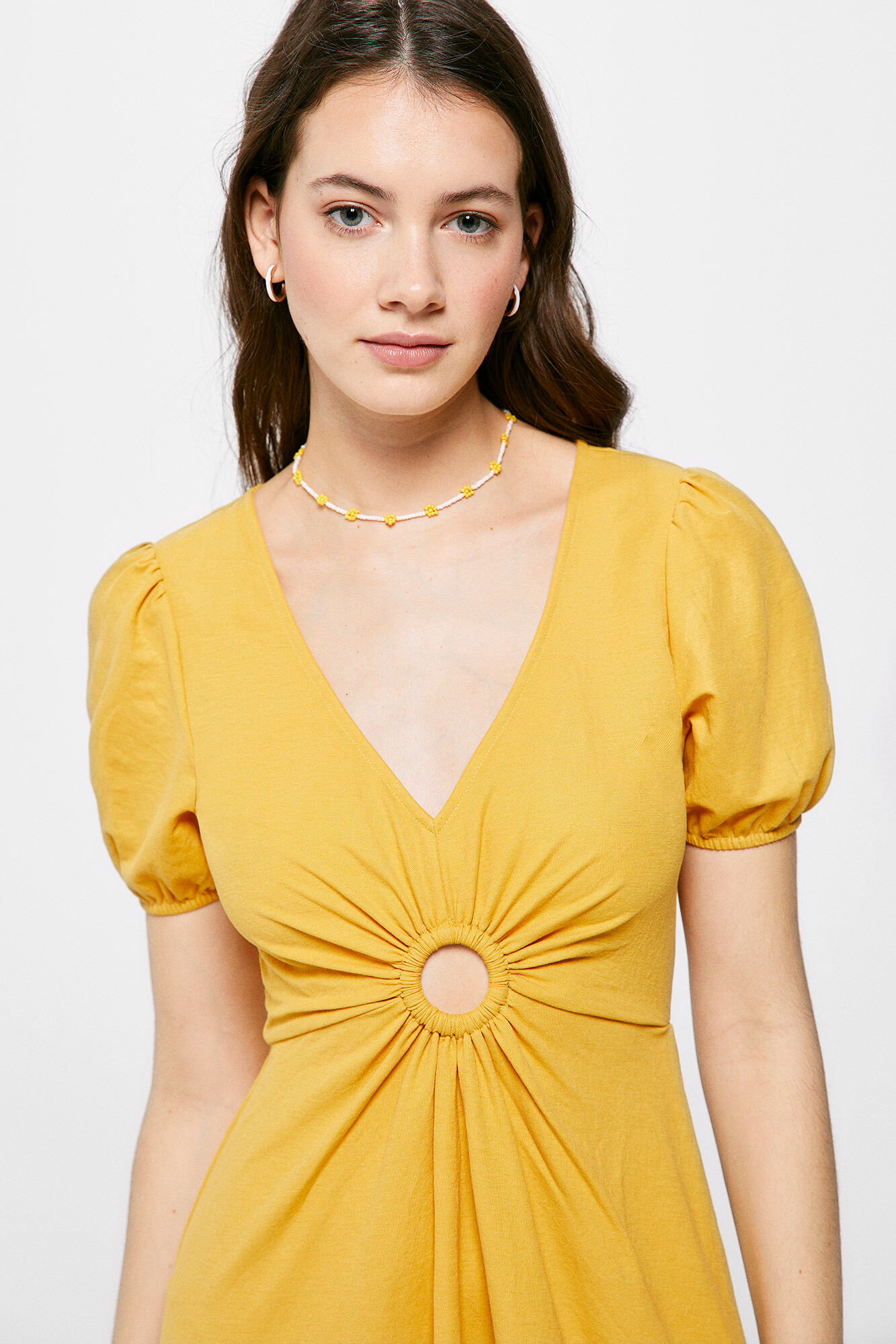 Vestido Midi Liso Arandela - dourado