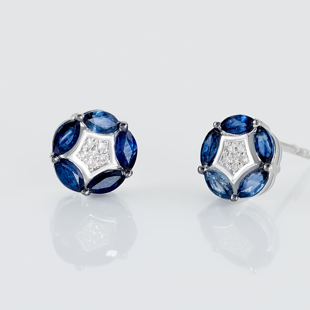 Boucles D'oreilles Puces Milana Or Blanc Saphir Et Diamant