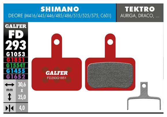 Paire de Plaquettes Semi-Métalliques Galfer FD293 G1851 Advanced pour Freins Shimano / Tektro / TRP