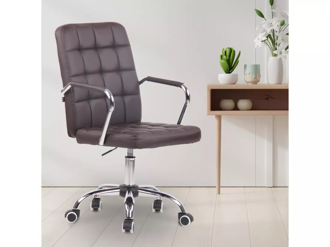Chaise de bureau - Similicuir & Métal chromé - Marron - Terni