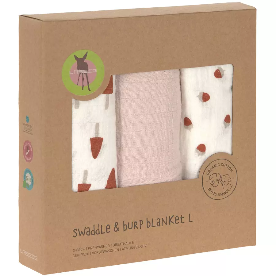 LÄSSIG Mulltücher L 3er Pack Little Forest powder pink 85 x 85 cm