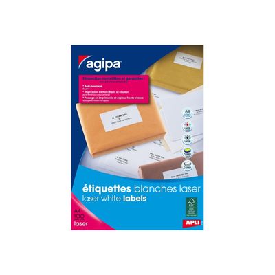 Apli Agipa - 1800 Étiquettes adhésives blanches multi-usages (imprimante laser) - 63,5 x 46,6 mm - réf 119716