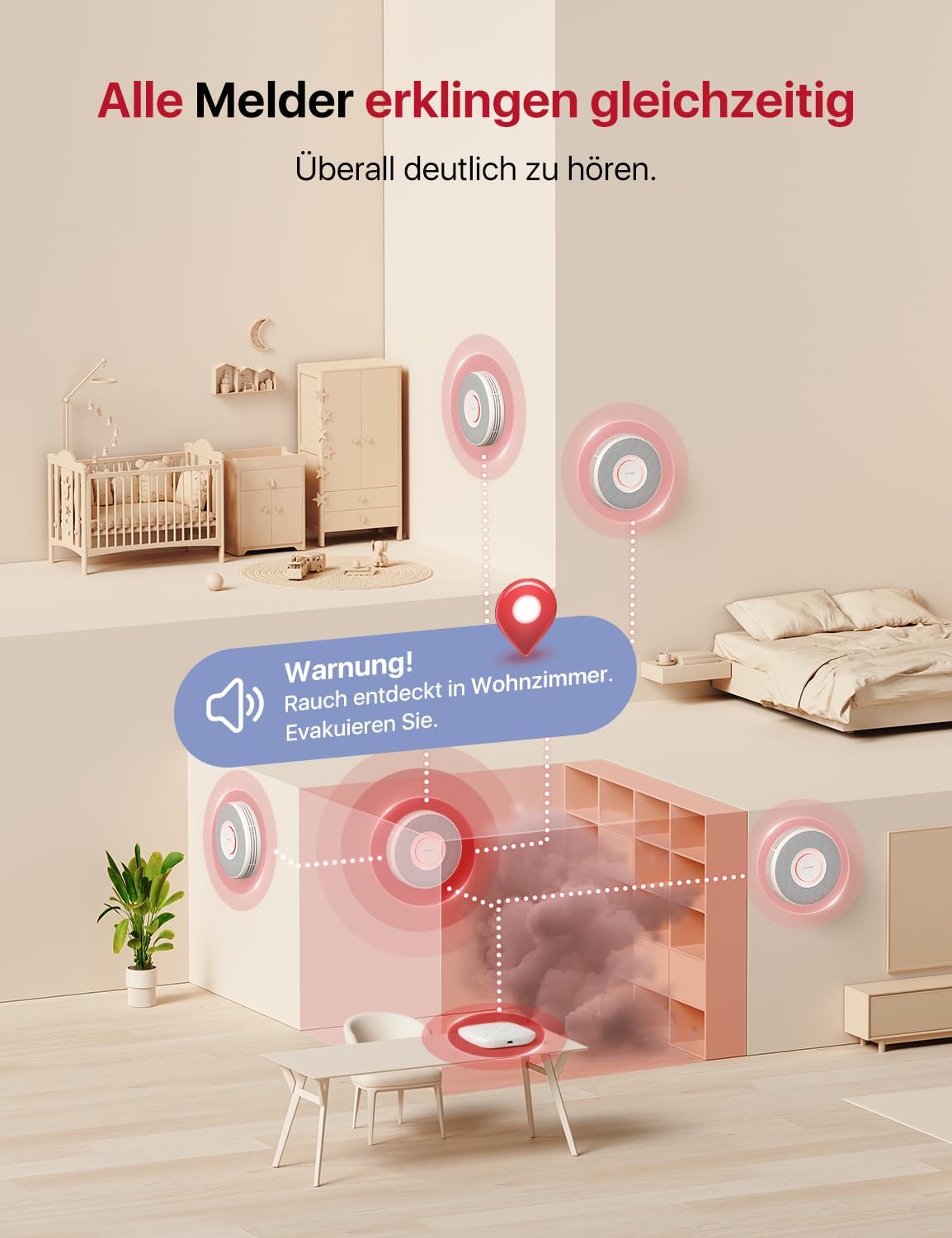 X-Sense Smarter Rauchmelder WLAN mit Sprachausgabe und 17 Standorten, Feuermelder, Rauchmelder vernetzt, 33 mm, Brandmelder mit SBS50 Basisstation, XS0B-MR121, 12 Stück
